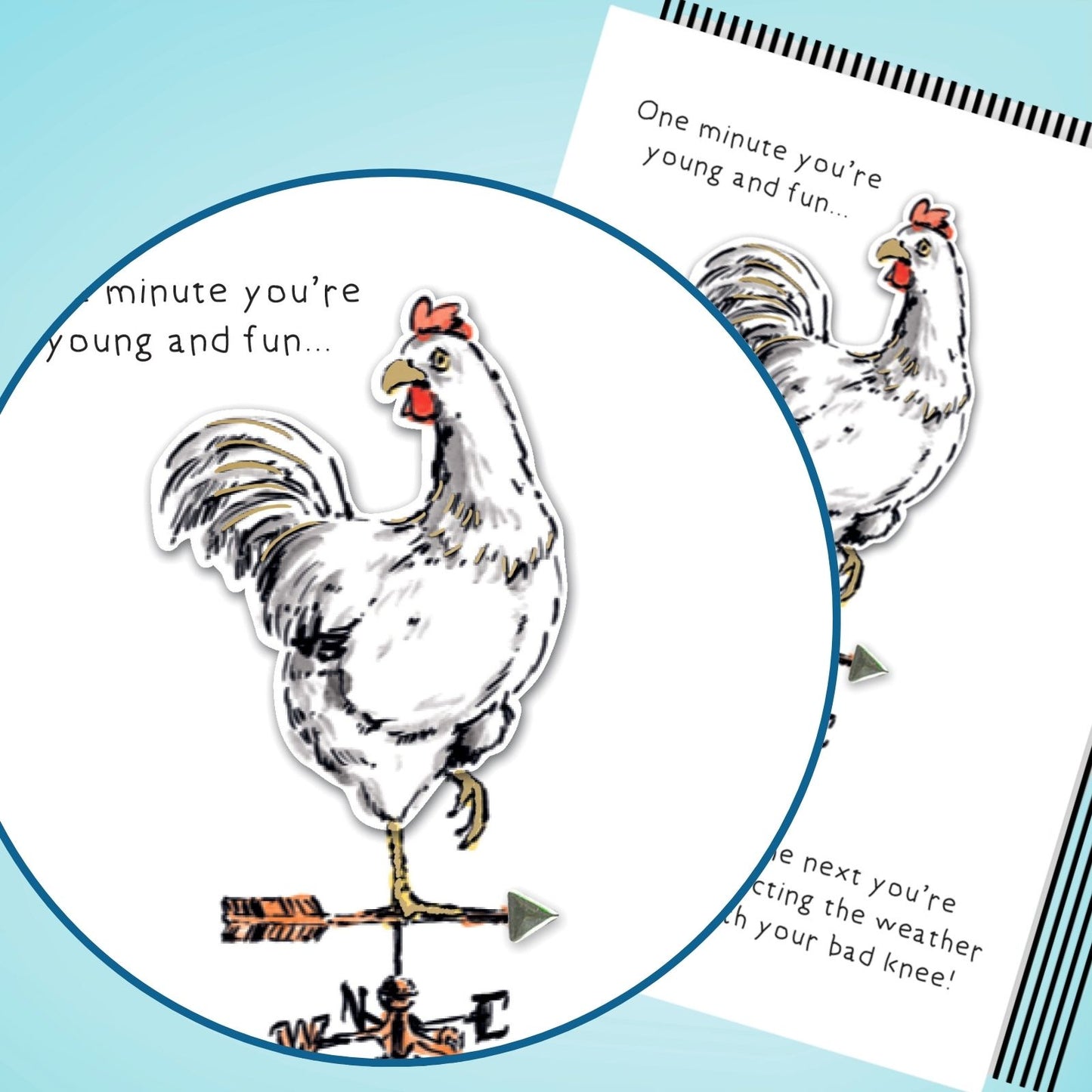 Hand-Finished Funny Greeting Card Joke Cockerel Bad Knee Blank For Any Occasion
