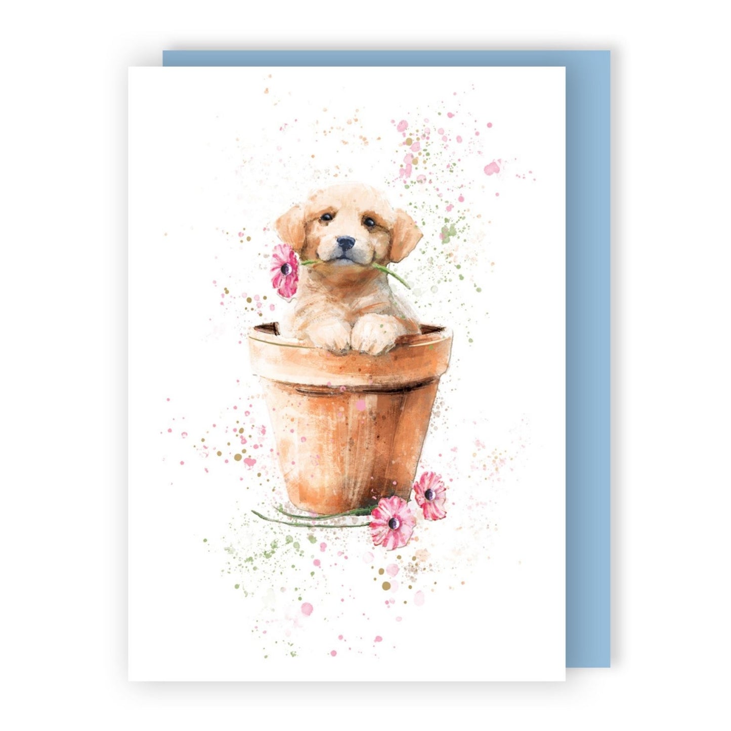 Hand-Finished Watercolour Puppy Greeting Card Embellished Blank For Any Occasion