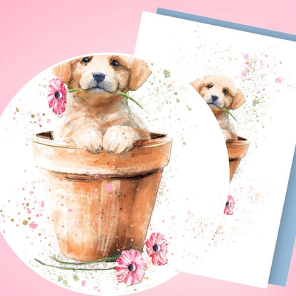 Hand-Finished Watercolour Puppy Greeting Card Embellished Blank For Any Occasion