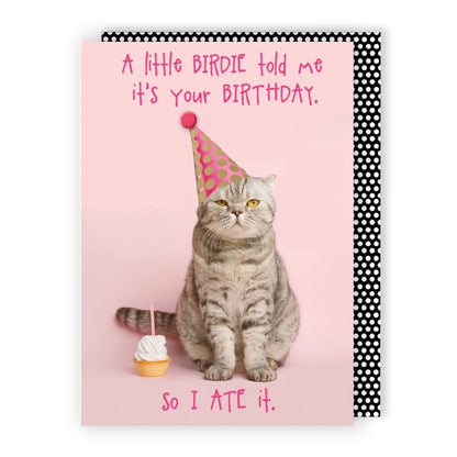 Hand-Finished Funny Birthday Greeting Card Cat Ate Your Cake Embellished For Her
