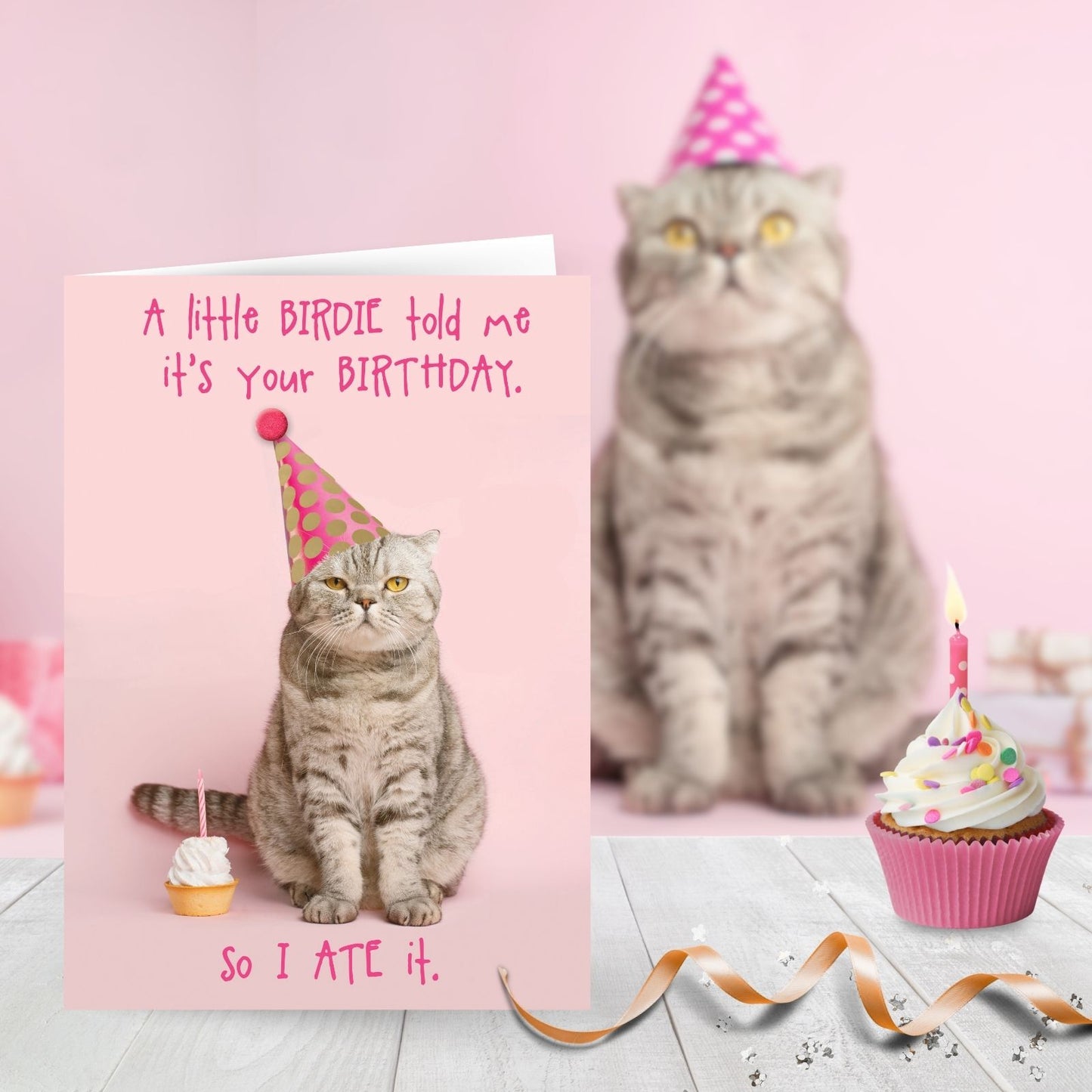 Hand-Finished Funny Birthday Greeting Card Cat Ate Your Cake Embellished For Her