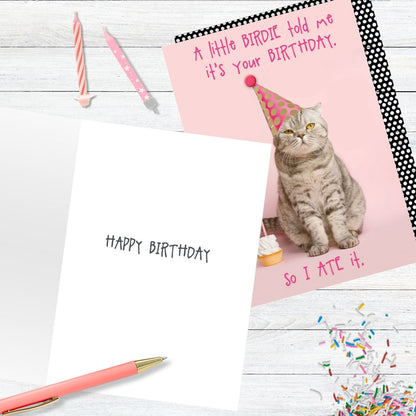Hand-Finished Funny Birthday Greeting Card Cat Ate Your Cake Embellished For Her