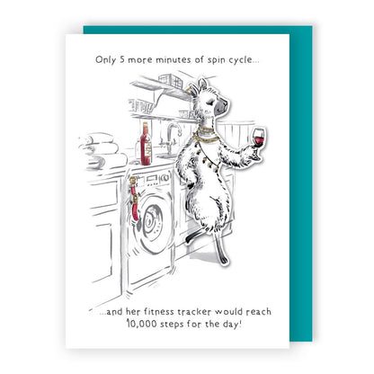 Hand-Finished Joke Greeting Card Spin Cycle 10,000 Steps Blank For Any Occasion