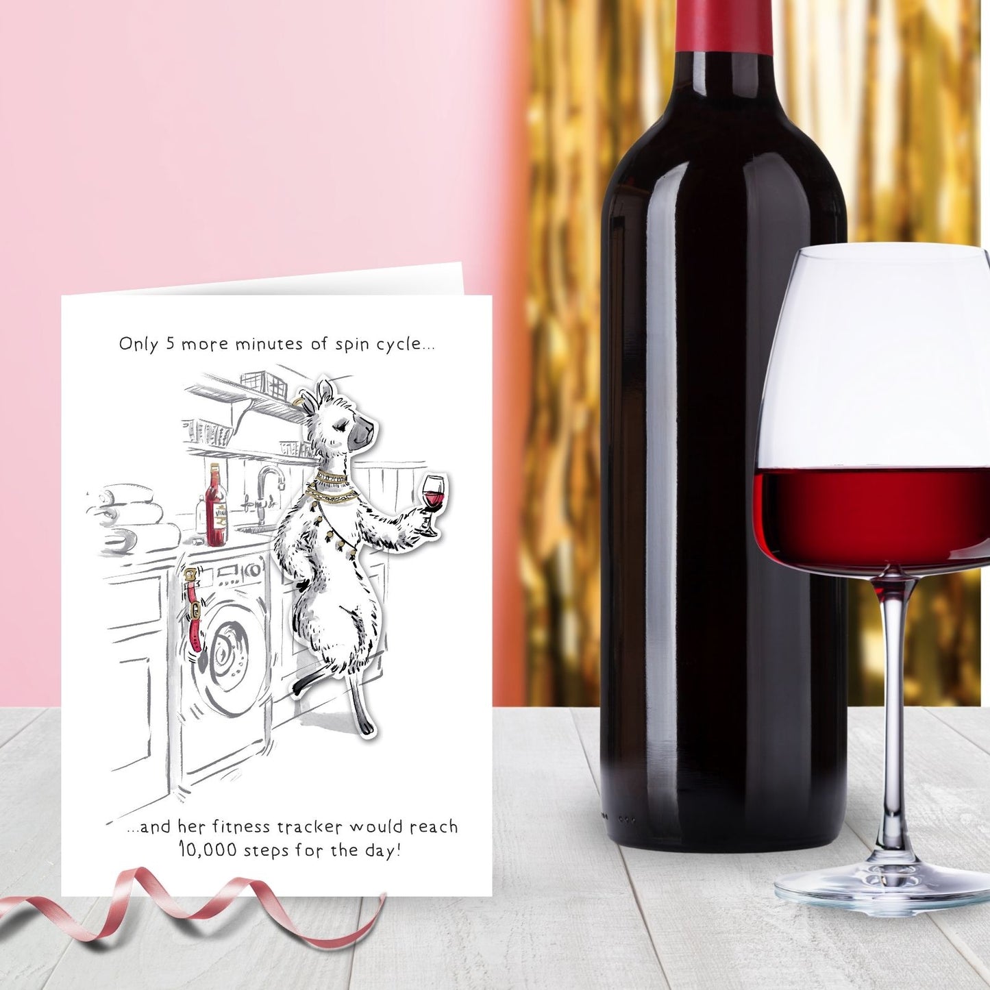 Hand-Finished Joke Greeting Card Spin Cycle 10,000 Steps Blank For Any Occasion