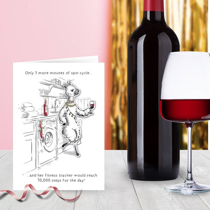 Hand-Finished Joke Greeting Card Spin Cycle 10,000 Steps Blank For Any Occasion
