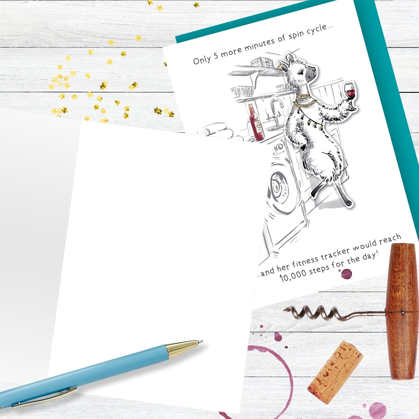 Hand-Finished Joke Greeting Card Spin Cycle 10,000 Steps Blank For Any Occasion