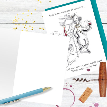 Hand-Finished Joke Greeting Card Spin Cycle 10,000 Steps Blank For Any Occasion