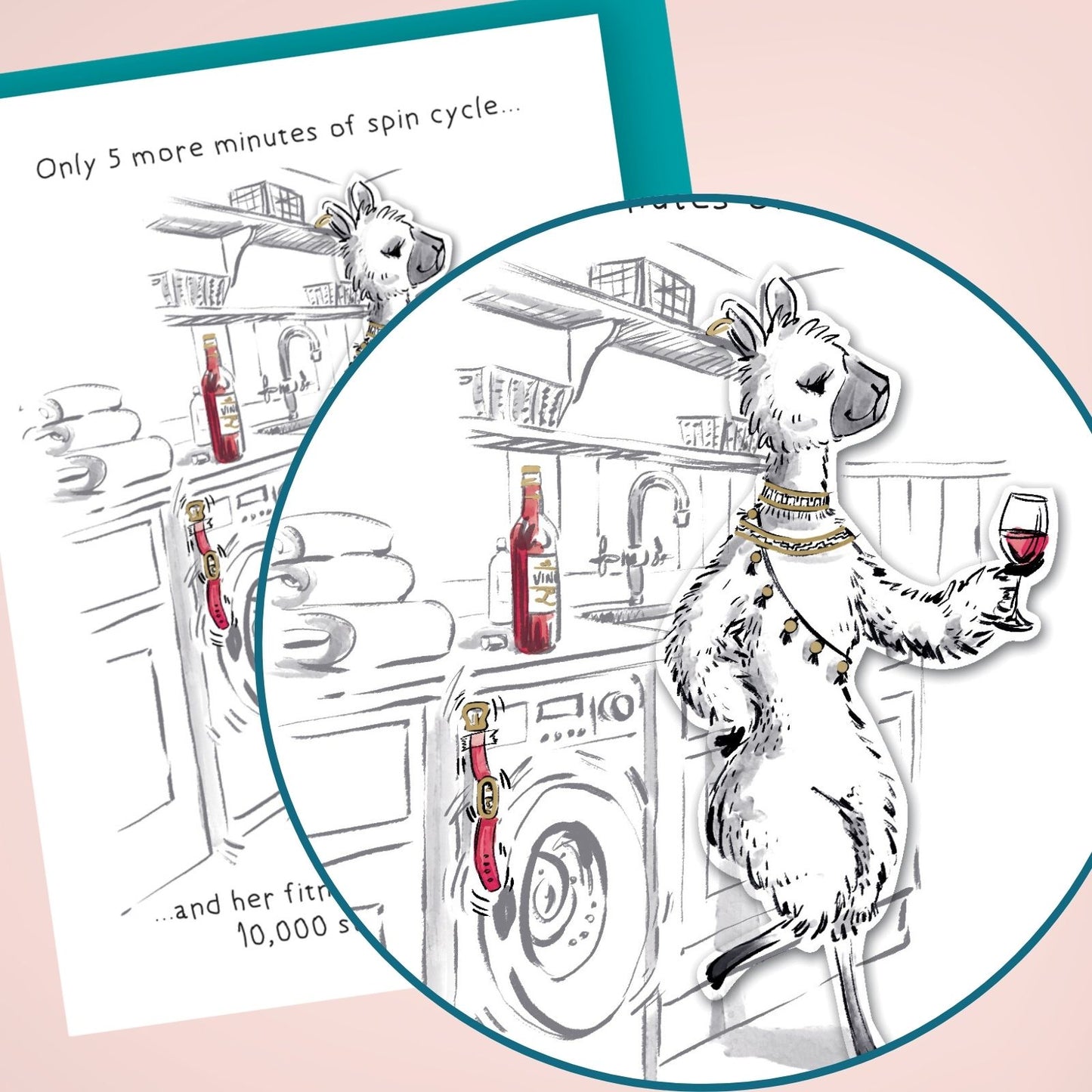 Hand-Finished Joke Greeting Card Spin Cycle 10,000 Steps Blank For Any Occasion