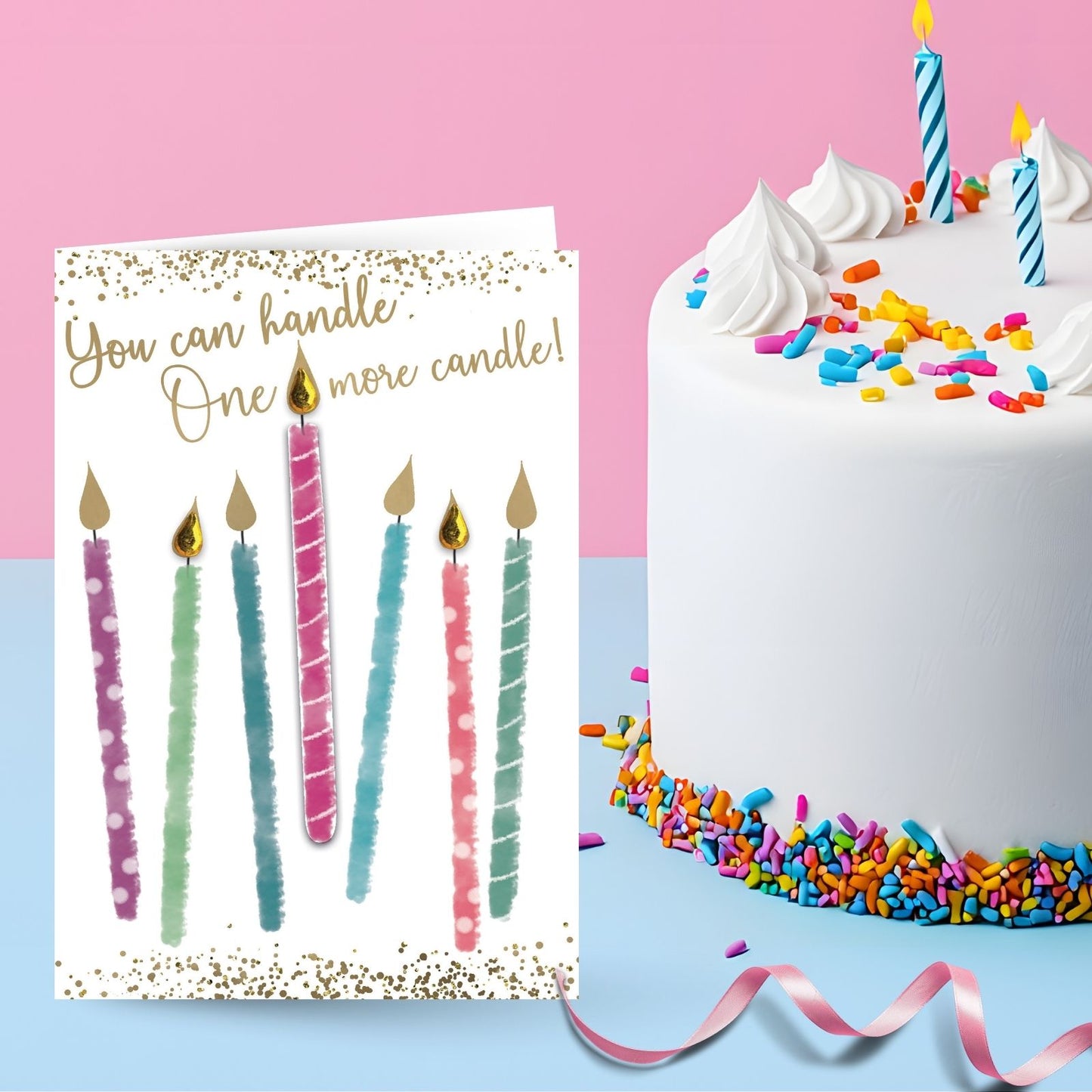 Hand-Finished Birthday Card You Can Handle One More Candle! Embellished For Her
