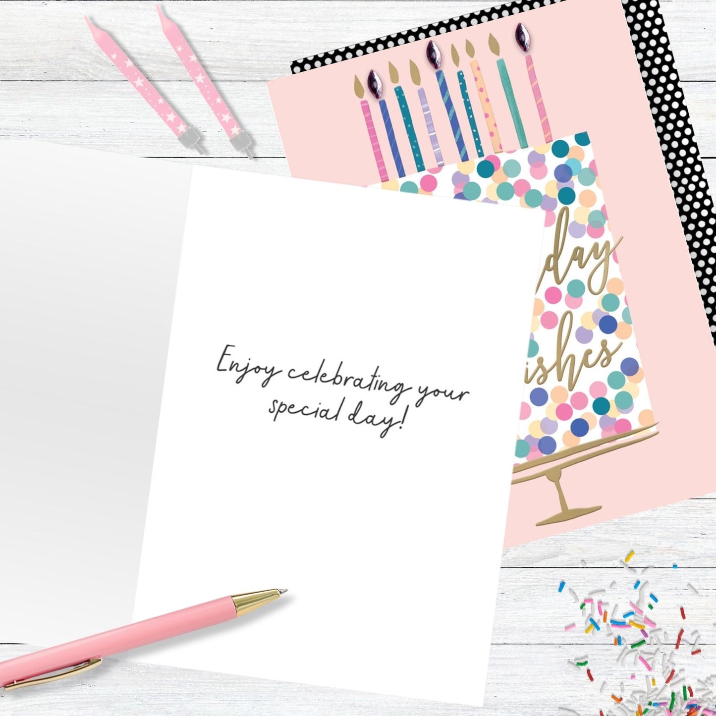 Hand-Finished Birthday Wishes Cake Greeting Card Sparkling Celebration Candles