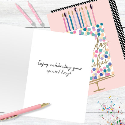 Hand-Finished Birthday Wishes Cake Greeting Card Sparkling Celebration Candles