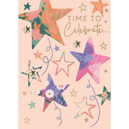 Hand-Finished Birthday Greeting Card Time To Celebrate Sparkling Stars For Her