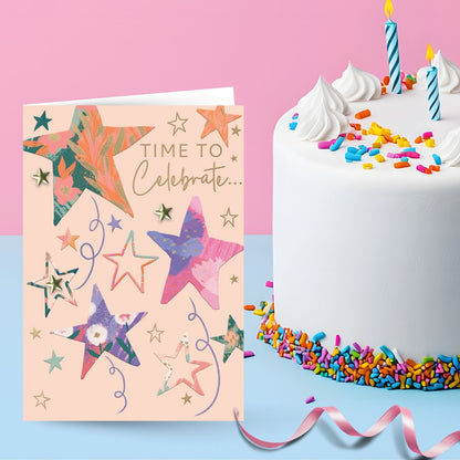 Hand-Finished Birthday Greeting Card Time To Celebrate Sparkling Stars For Her