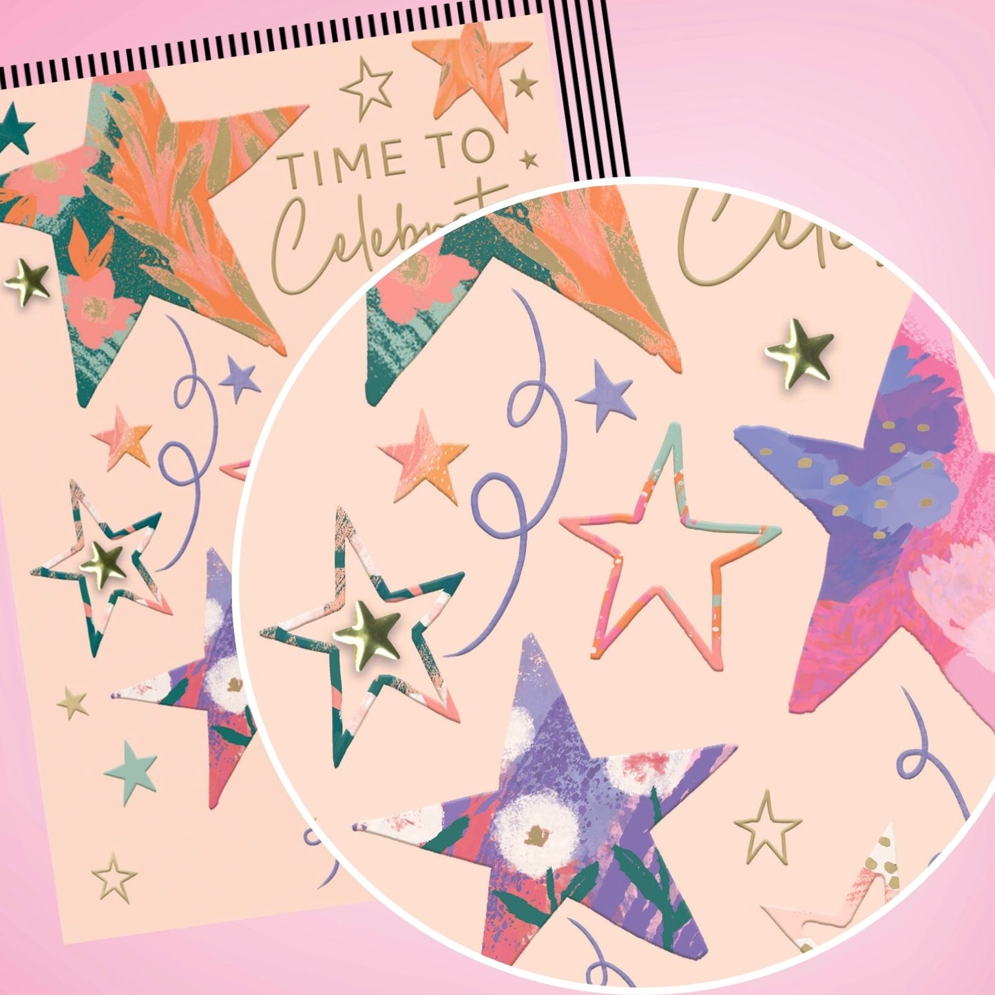 Hand-Finished Birthday Greeting Card Time To Celebrate Sparkling Stars For Her