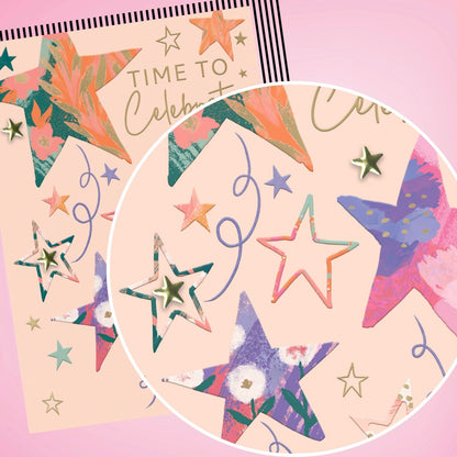 Hand-Finished Birthday Greeting Card Time To Celebrate Sparkling Stars For Her