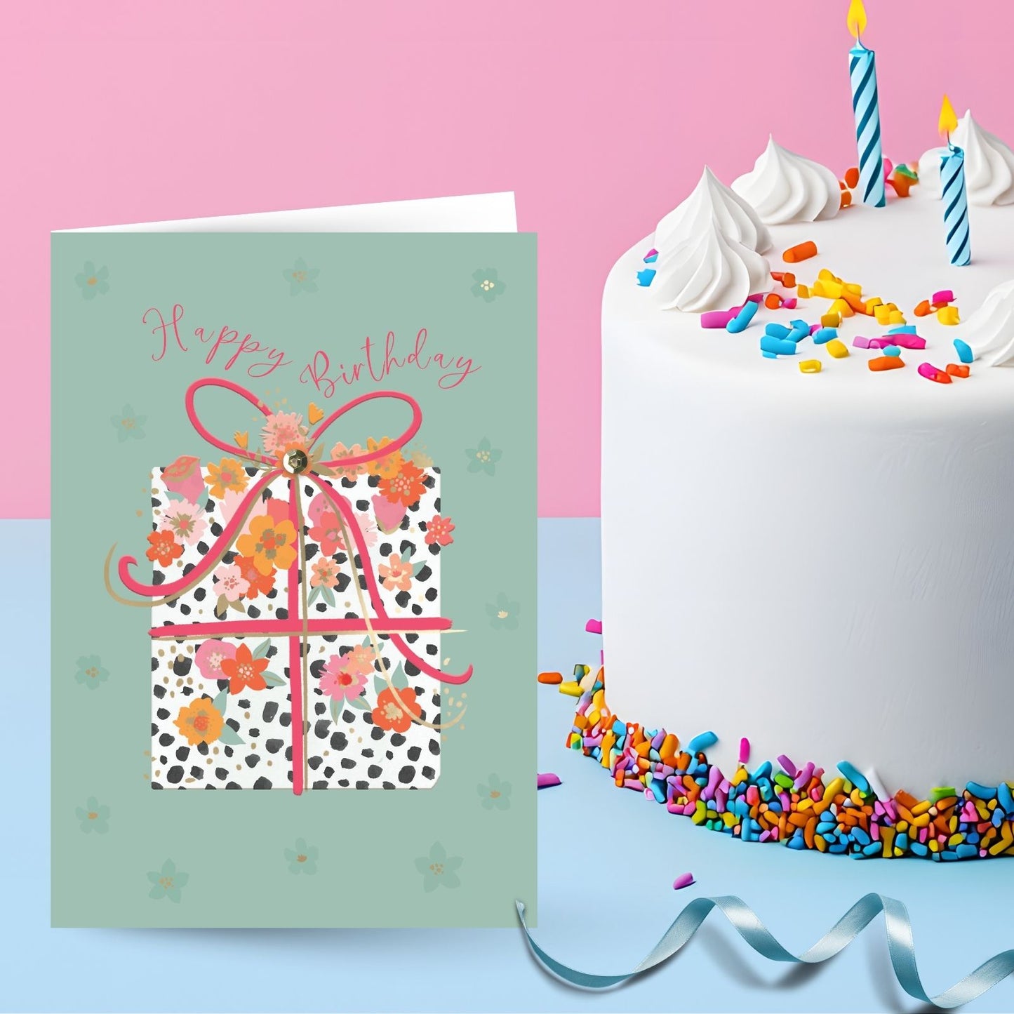 Hand-Finished Birthday Greeting Card Foral Birthday Surprise Embellished For Her