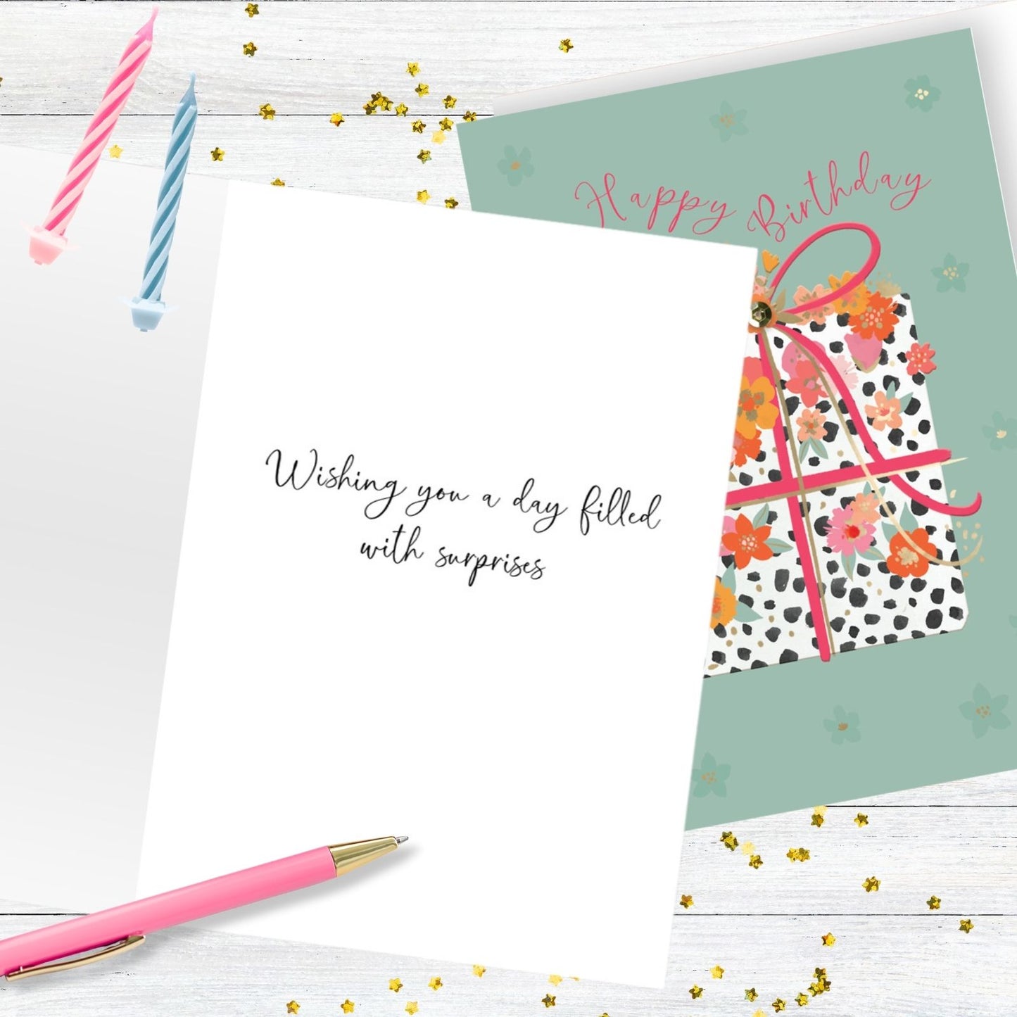 Hand-Finished Birthday Greeting Card Foral Birthday Surprise Embellished For Her