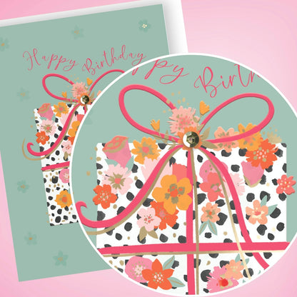 Hand-Finished Birthday Greeting Card Foral Birthday Surprise Embellished For Her
