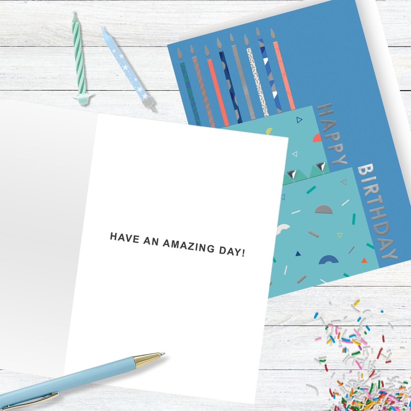 Hand-Finished Modern Birthday Greeting Card Birthday Cake Candles For Him