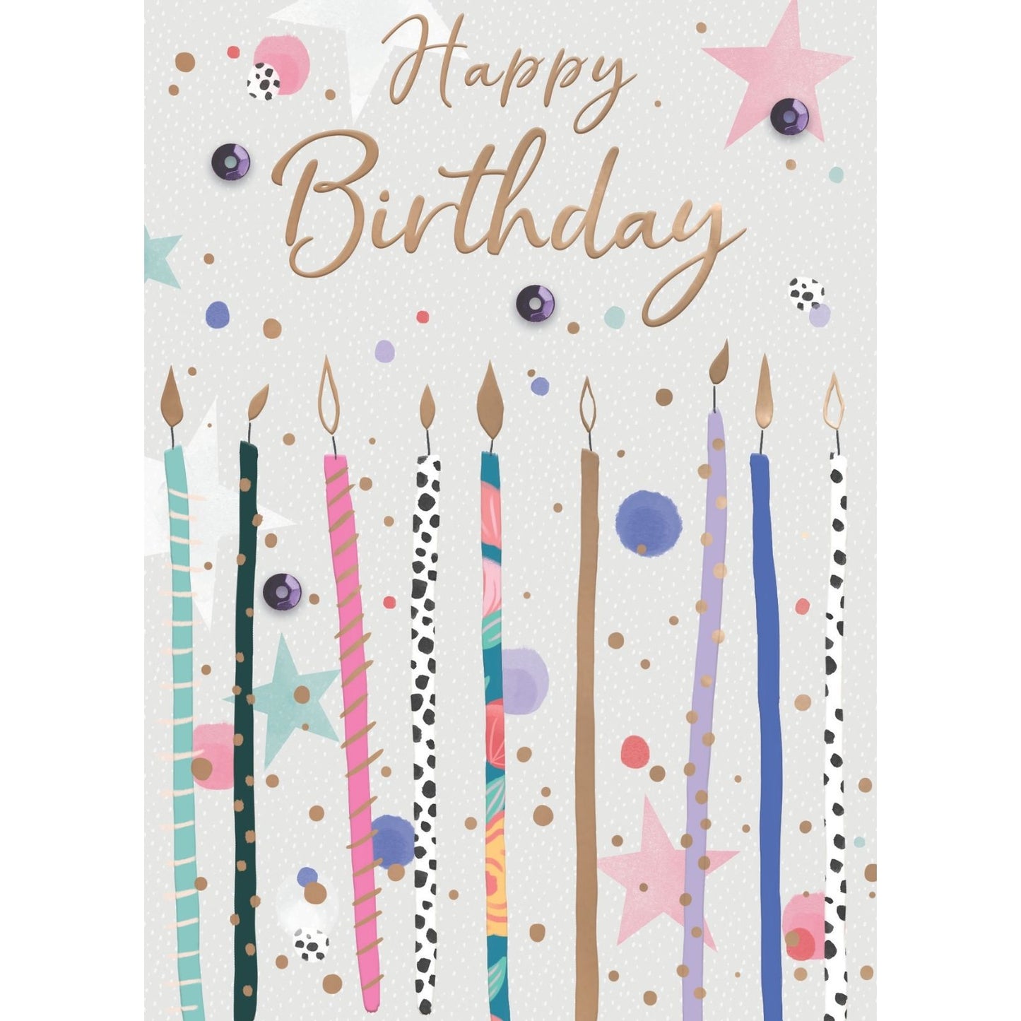 Hand-Finished Happy Birthday Greeting Card Whimsical Candle Sparkles