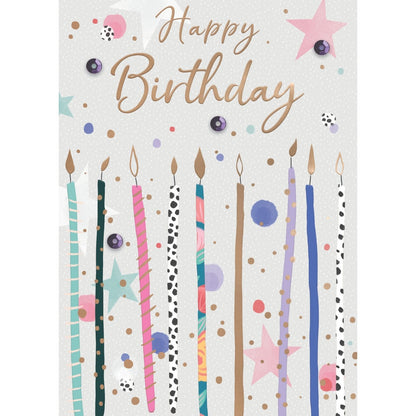 Hand-Finished Happy Birthday Greeting Card Whimsical Candle Sparkles