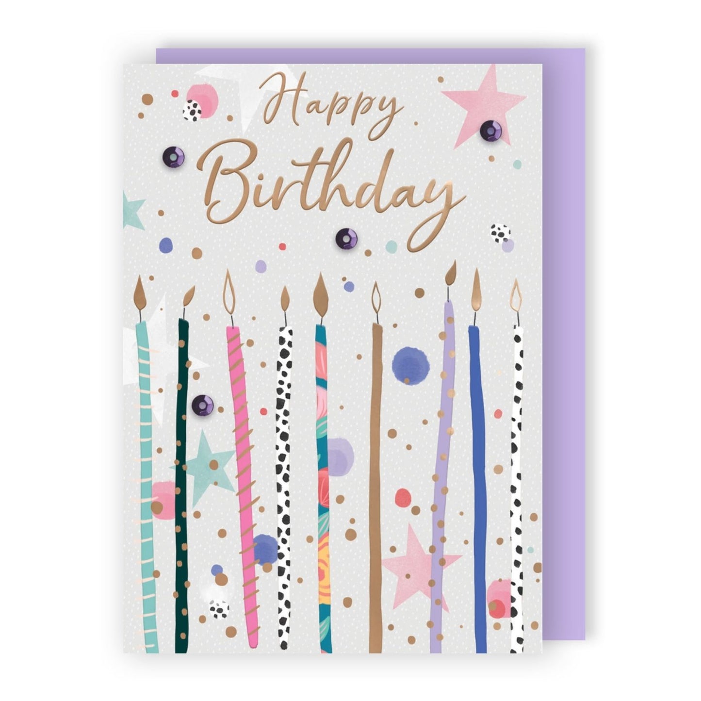 Hand-Finished Happy Birthday Greeting Card Whimsical Candle Sparkles