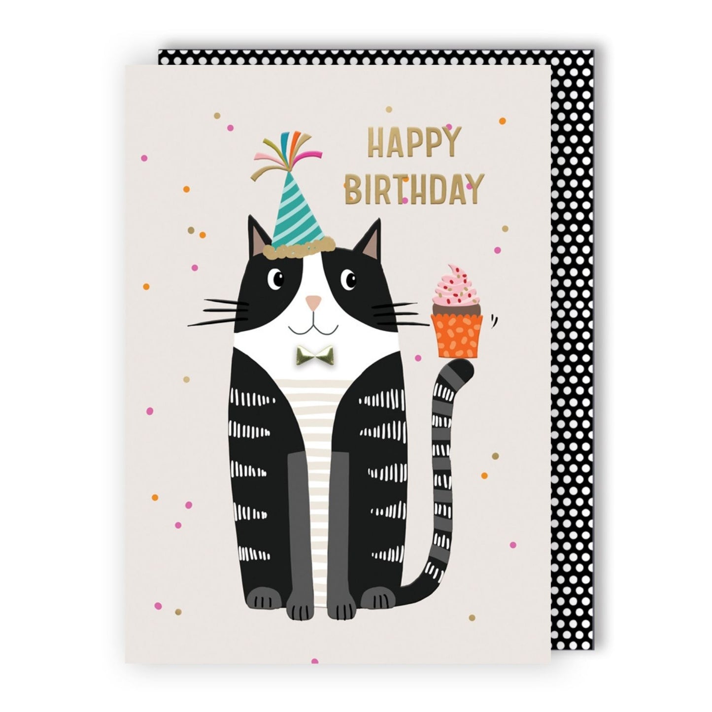Hand-Finished Happy Birthday Cat Holding Cupcake Birthday Card Kitty Cake Party