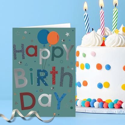 Hand-Finished Happy Birthday Card Embellished Balloons Greeting Card For Him