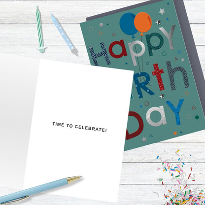 Hand-Finished Happy Birthday Card Embellished Balloons Greeting Card For Him