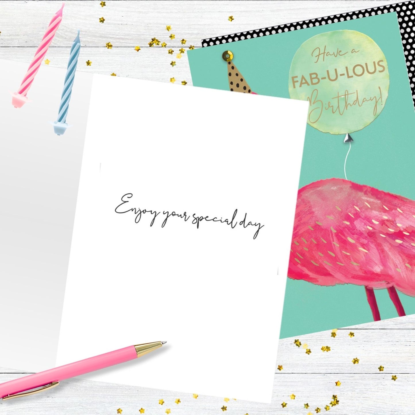 Hand-Finished Flamingo Birthday Card Fab-U-Lous Birthday Embellished For Her