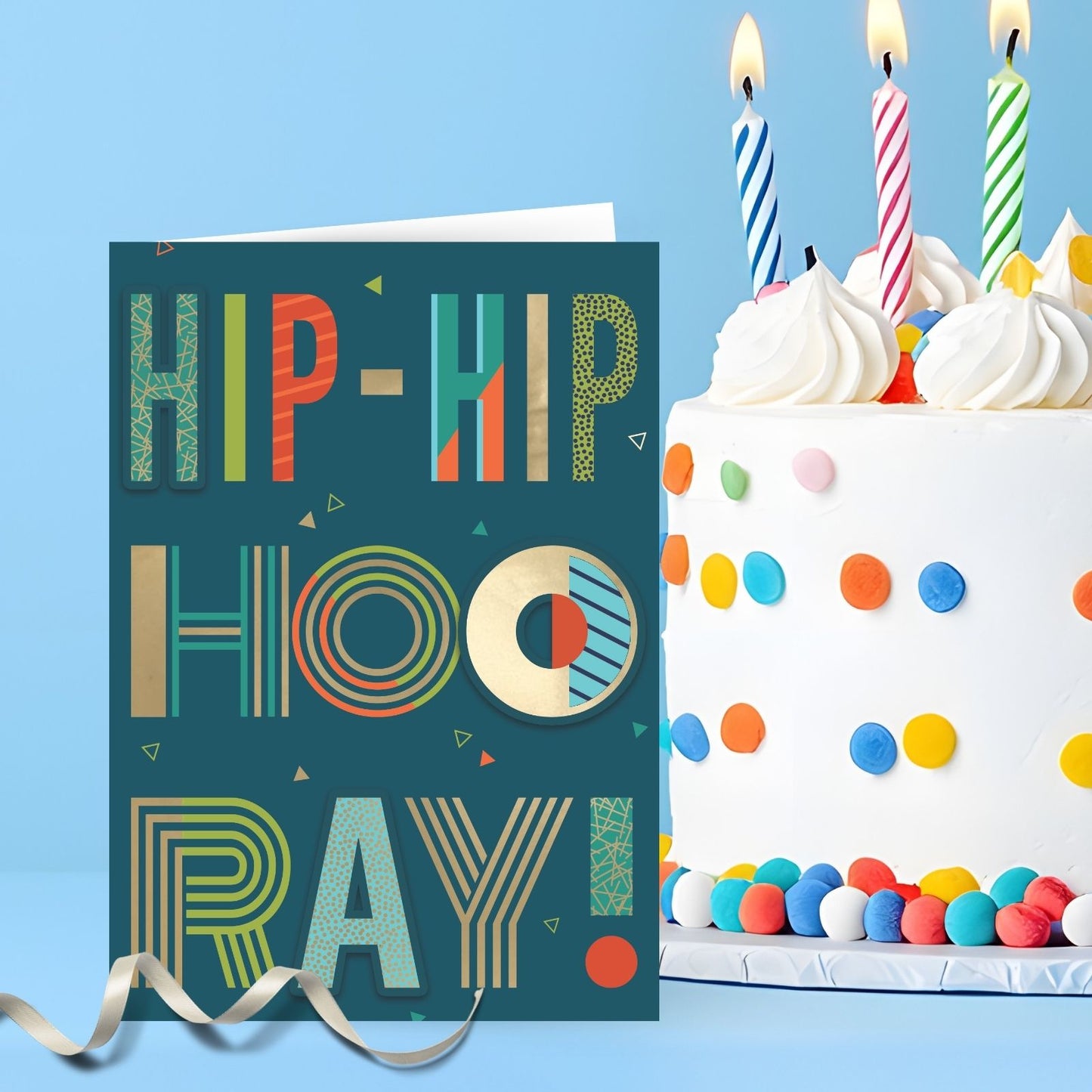 Hand-Finished Birthday Greeting Card Hip-Hip Hooray! Celebration For Him