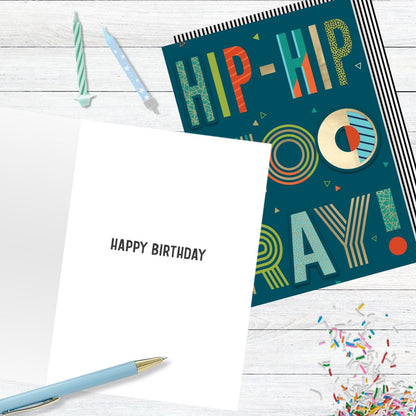 Hand-Finished Birthday Greeting Card Hip-Hip Hooray! Celebration For Him