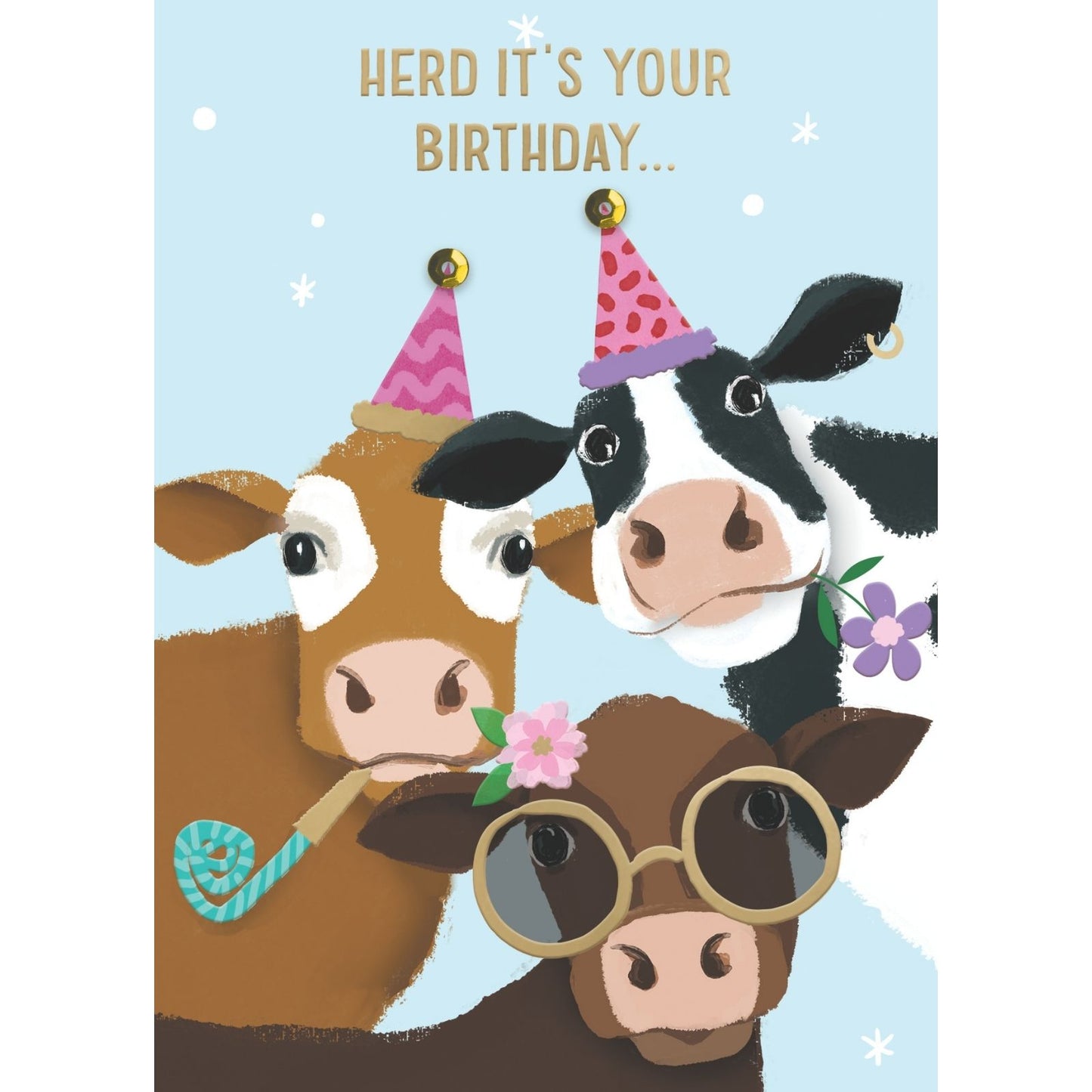 Hand-Finished Party Cows Birthday Card Herd It's Your Birthday Funny Card