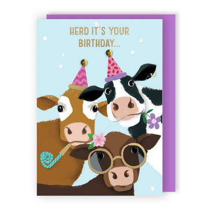 Hand-Finished Party Cows Birthday Card Herd It's Your Birthday Funny Card