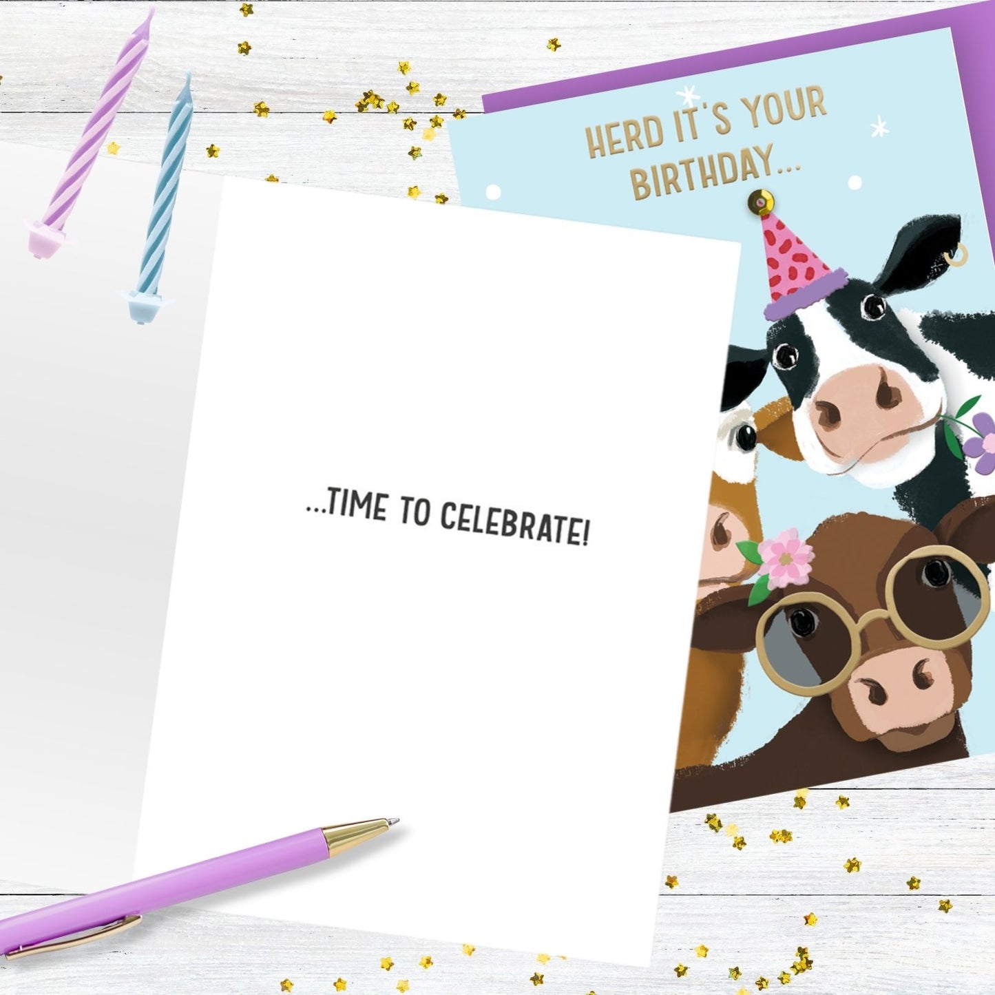 Hand-Finished Party Cows Birthday Card Herd It's Your Birthday Funny Card