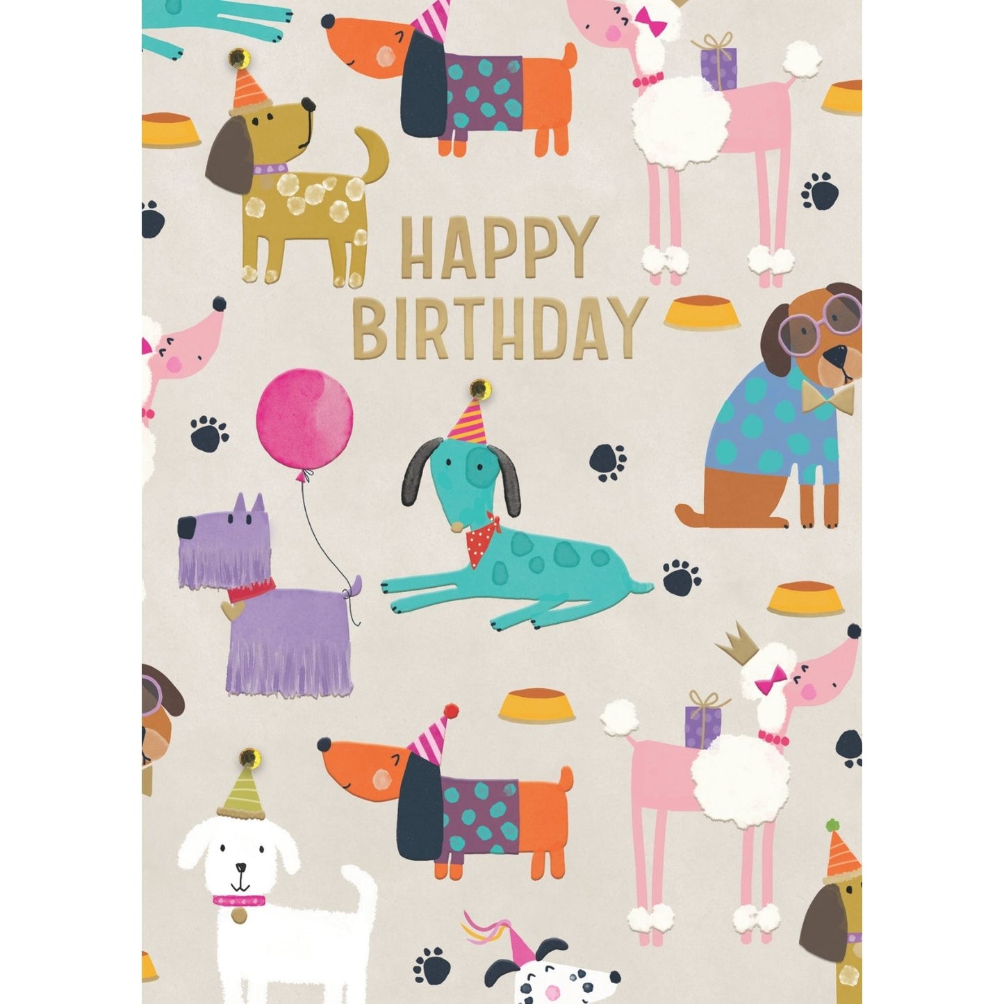 Hand-Finished Happy Birthday Card Party Dogs Embellished Celebration For Her