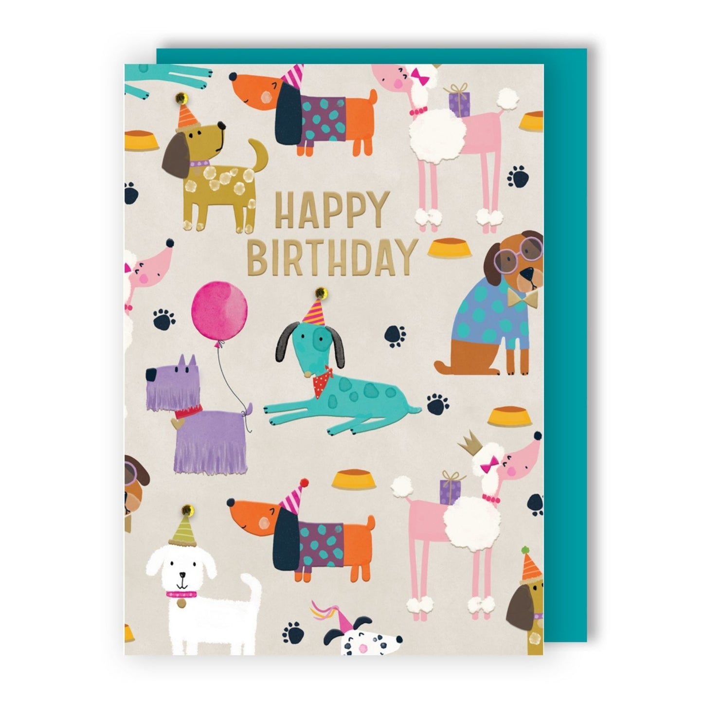 Hand-Finished Happy Birthday Card Party Dogs Embellished Celebration For Her