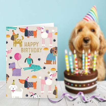 Hand-Finished Happy Birthday Card Party Dogs Embellished Celebration For Her