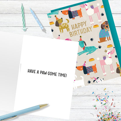 Hand-Finished Happy Birthday Card Party Dogs Embellished Celebration For Her