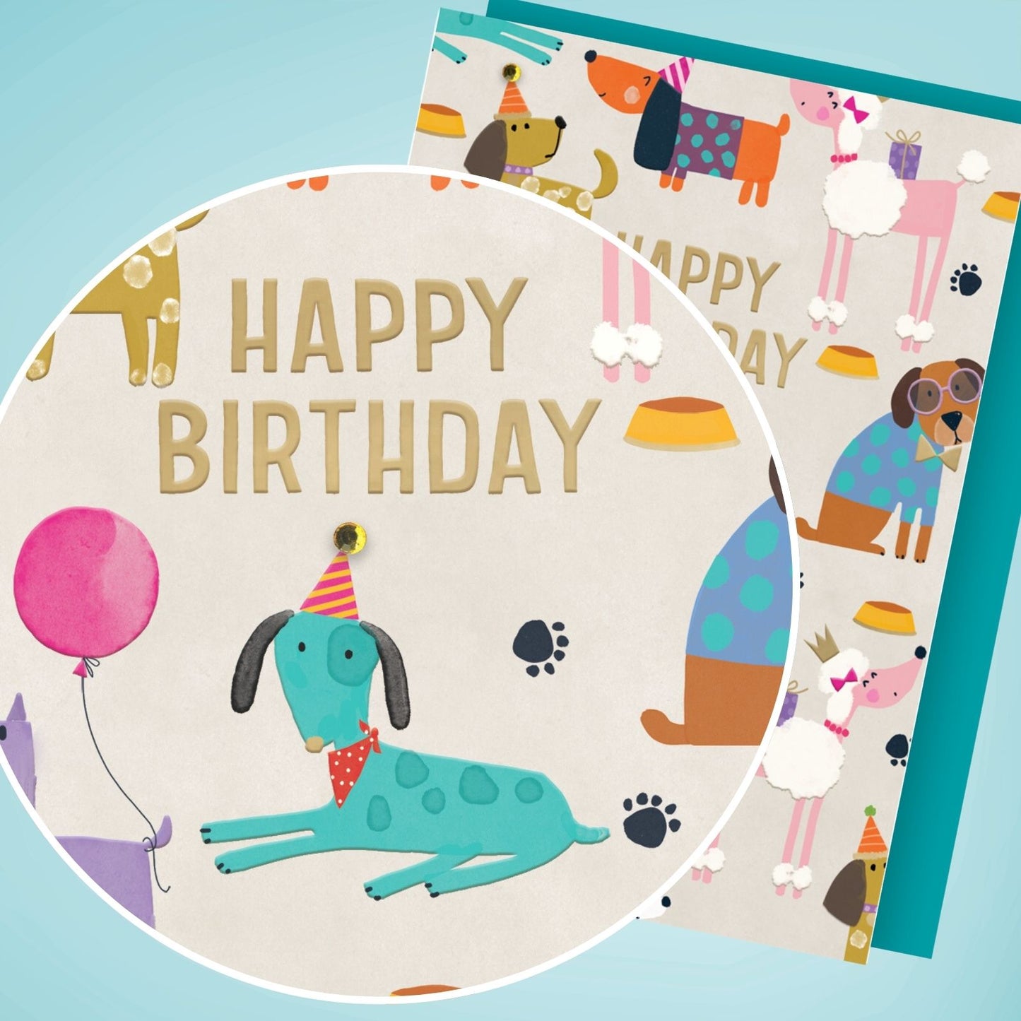 Hand-Finished Happy Birthday Card Party Dogs Embellished Celebration For Her