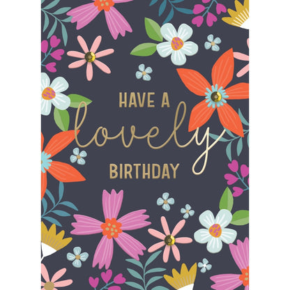 Hand-Finished Birthday Card Have A Lovely Birthday Embellished Florals For Her