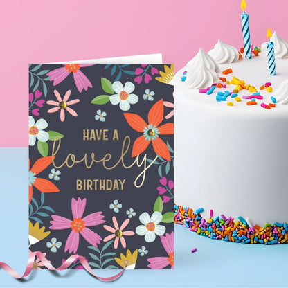 Hand-Finished Birthday Card Have A Lovely Birthday Embellished Florals For Her