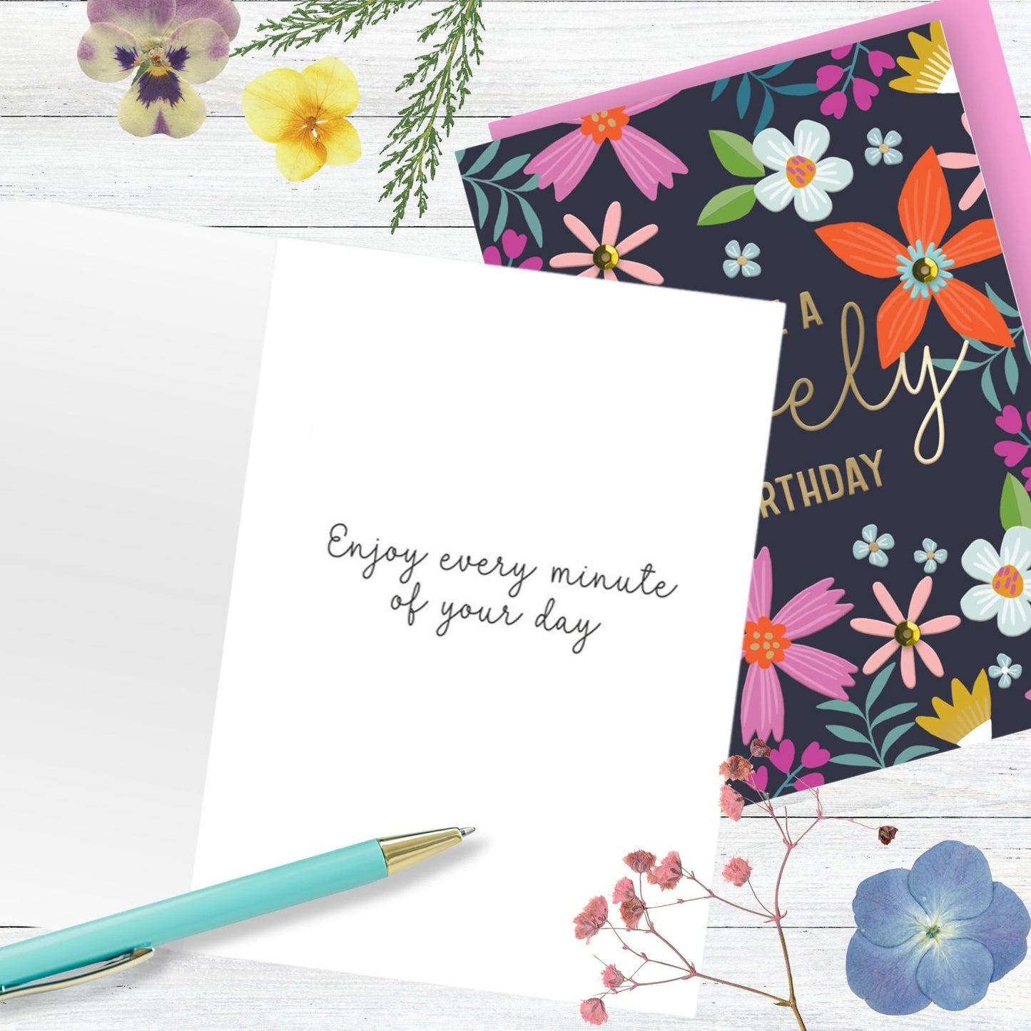 Hand-Finished Birthday Card Have A Lovely Birthday Embellished Florals For Her