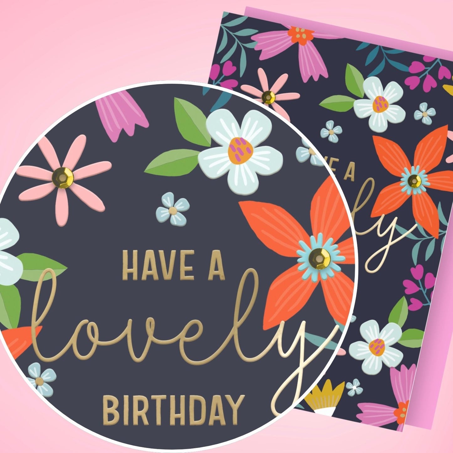 Hand-Finished Birthday Card Have A Lovely Birthday Embellished Florals For Her