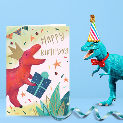 Hand-Finished Happy Birthday Dinosaur Card Roaring Celebration For Him For Boys