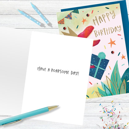 Hand-Finished Happy Birthday Dinosaur Card Roaring Celebration For Him For Boys