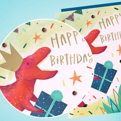 Hand-Finished Happy Birthday Dinosaur Card Roaring Celebration For Him For Boys