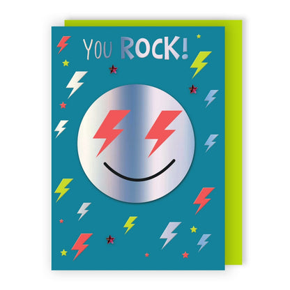 Hand-Finished Birthday Card You Rock! Zap-Tastic Embellished Emoji For Him