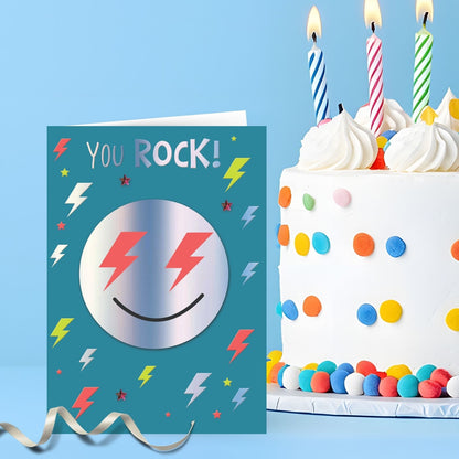 Hand-Finished Birthday Card You Rock! Zap-Tastic Embellished Emoji For Him