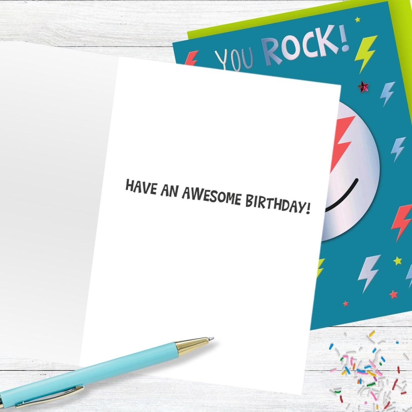 Hand-Finished Birthday Card You Rock! Zap-Tastic Embellished Emoji For Him